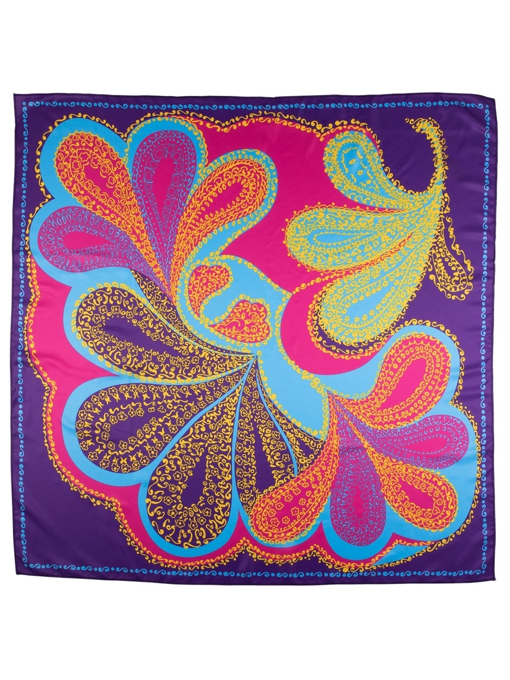 Lush Square Purple Paisley Knot Wrap with Pink & Turquoise Accents 100cm x 100cm
